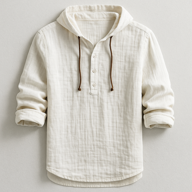 Heren Shirt met Capuchon en Knoopsluiting Lange Mouw