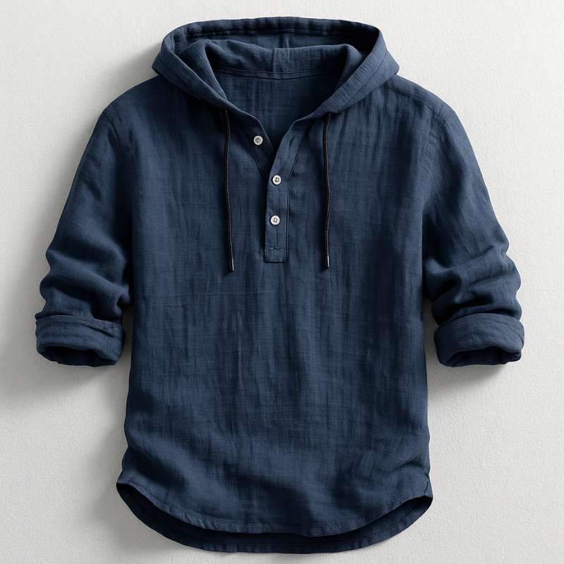 Heren Shirt met Capuchon en Knoopsluiting Lange Mouw