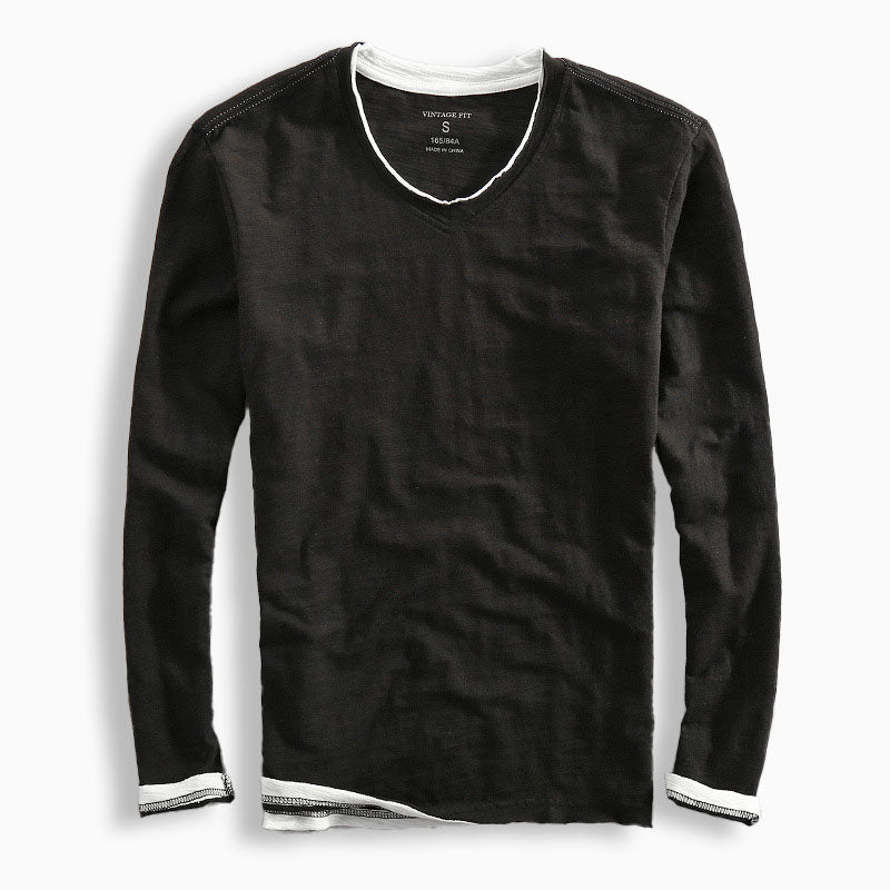 Heren Shirt met Lange Mouwen en Contrastafwerking Zwart