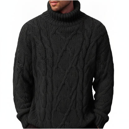 Heren Sweater met Coltrui en Cable-knit Patroon Oversized