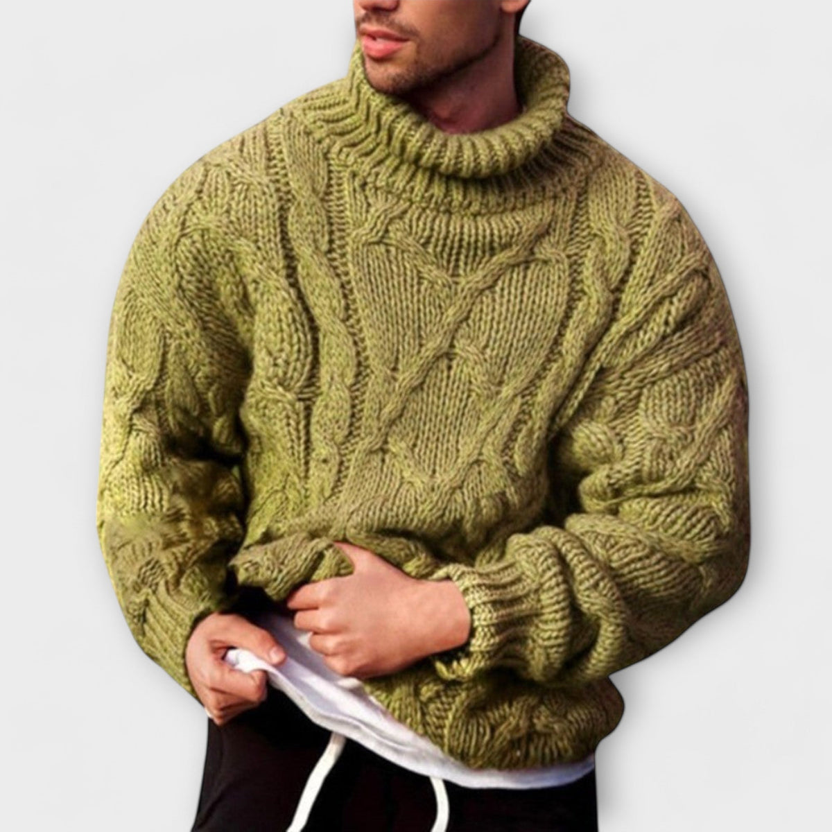 Heren Sweater met Coltrui en Cable-knit Patroon Oversized