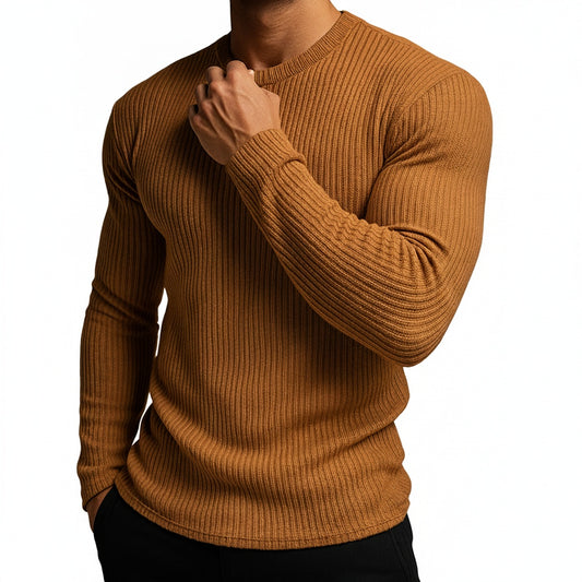 Heren Sweater met Ronde Hals en Ribbeltextuur Slim Fit