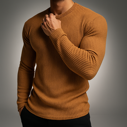 Heren Sweater met Ronde Hals en Ribbeltextuur Slim Fit