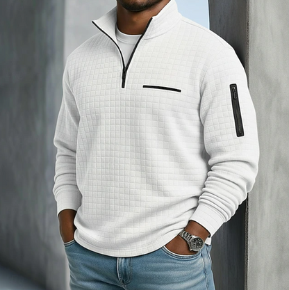Heren Sweater met Staande Kraag en Halve Rits en Structuurpatroon