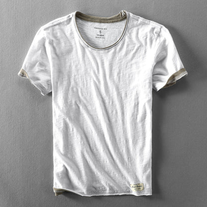 Heren T-shirt met Dubbele Halsboord en Contrastafwerking Wit