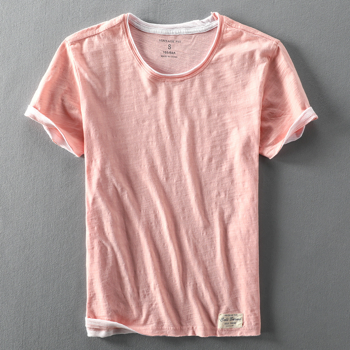 Heren T-shirt met Dubbele Halsboord en Contrastafwerking Roze