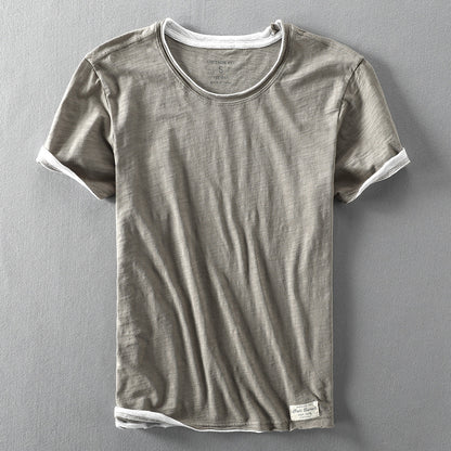 Heren T-shirt met Dubbele Halsboord en Contrastafwerking Khaki