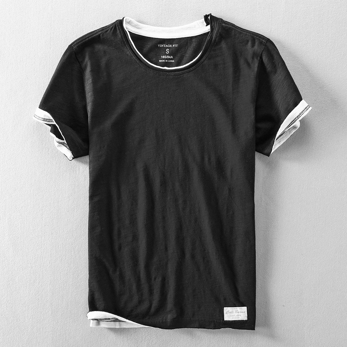 Heren T-shirt met Dubbele Halsboord en Contrastafwerking Zwart
