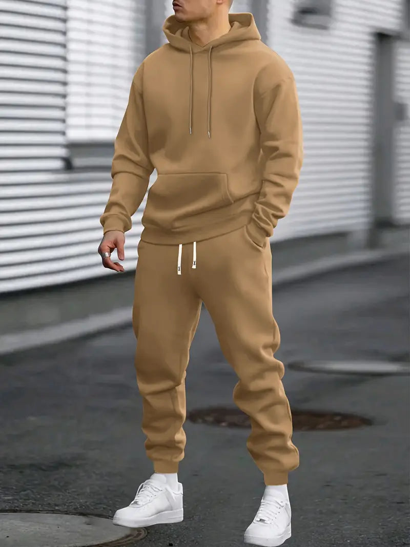 Heren Trainingspak Set Hoodie met Joggingbroek Khaki