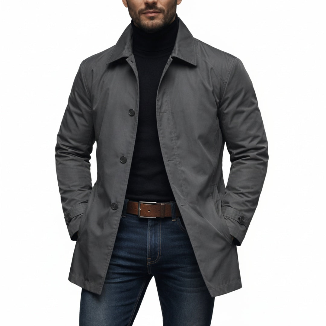 Heren Trench Coat met Knoopsluiting en Gewatteerde Voering