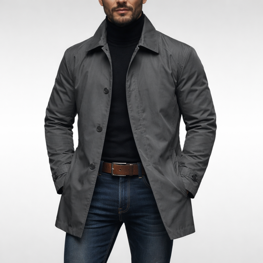 Heren Trench Coat met Knoopsluiting en Gewatteerde Voering ##POS:2##