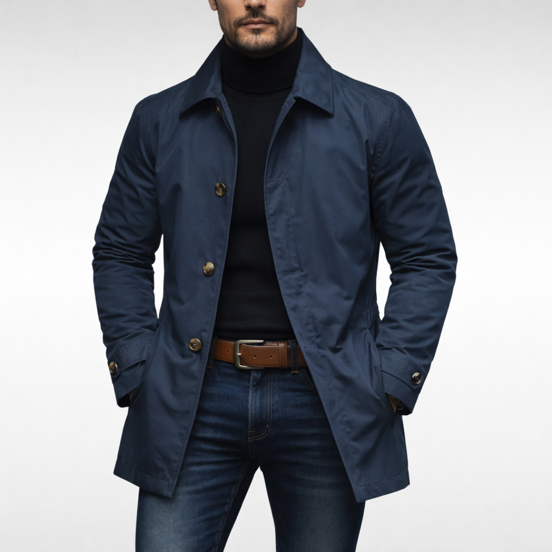 Heren Trench Coat met Knoopsluiting en Gewatteerde Voering
