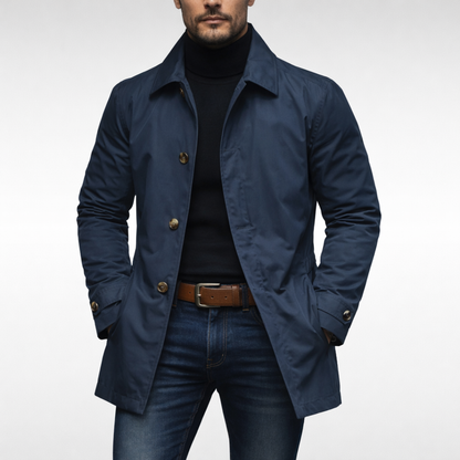 Heren Trench Coat met Knoopsluiting en Gewatteerde Voering