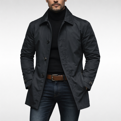 Heren Trench Coat met Knoopsluiting en Gewatteerde Voering