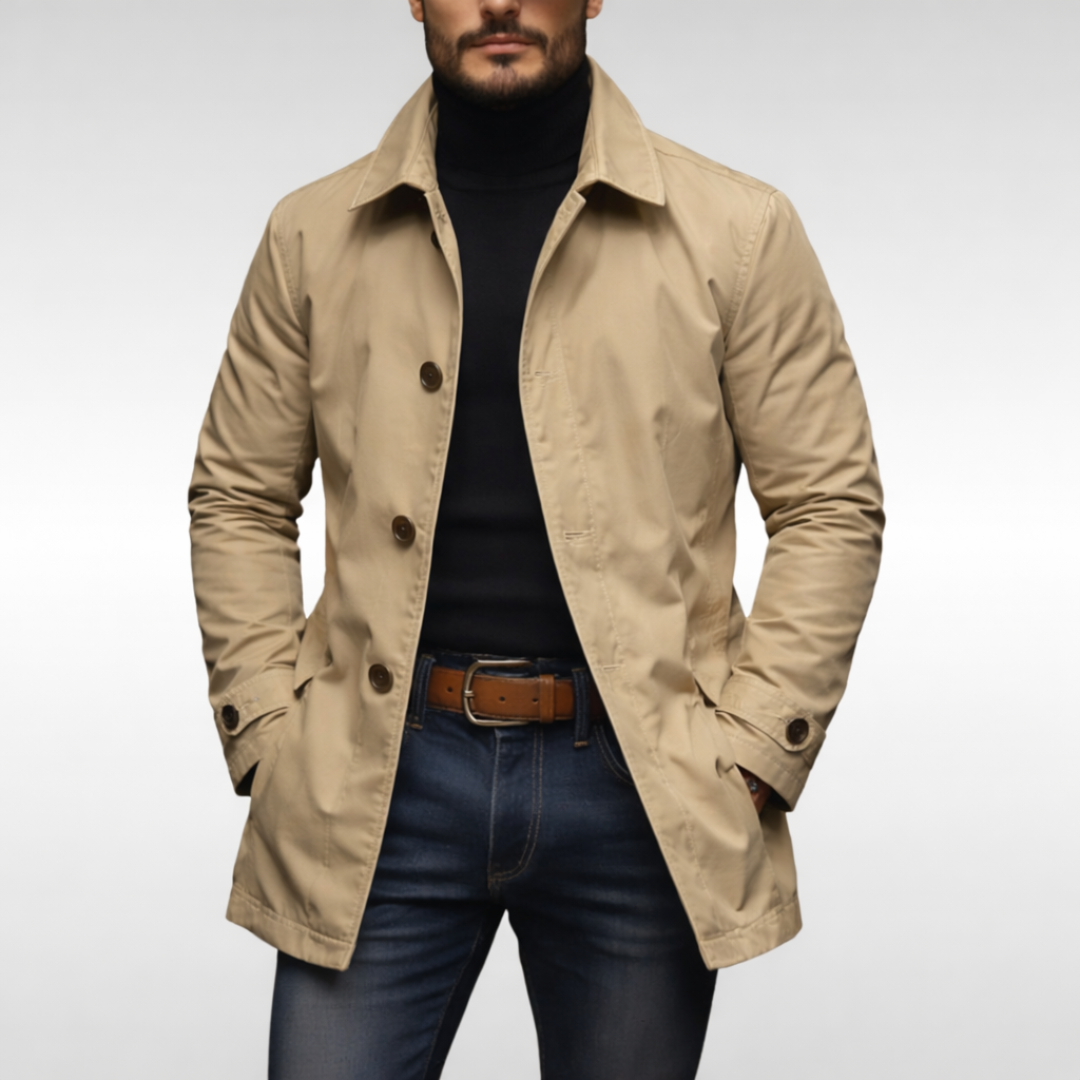 Heren Trench Coat met Knoopsluiting en Gewatteerde Voering