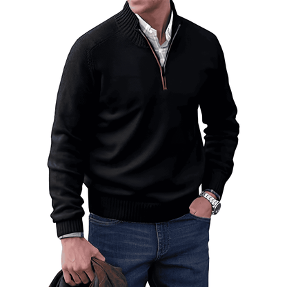 Heren Trui met Halve Rits Casual Pullover Zwart