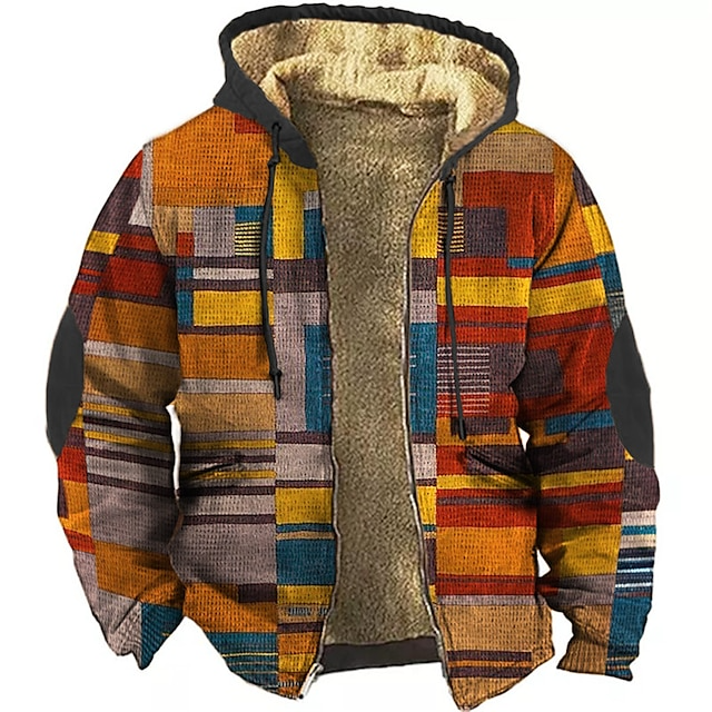 Heren Vest met Capuchon en Patchwork Colorblock Ontwerp Oranje