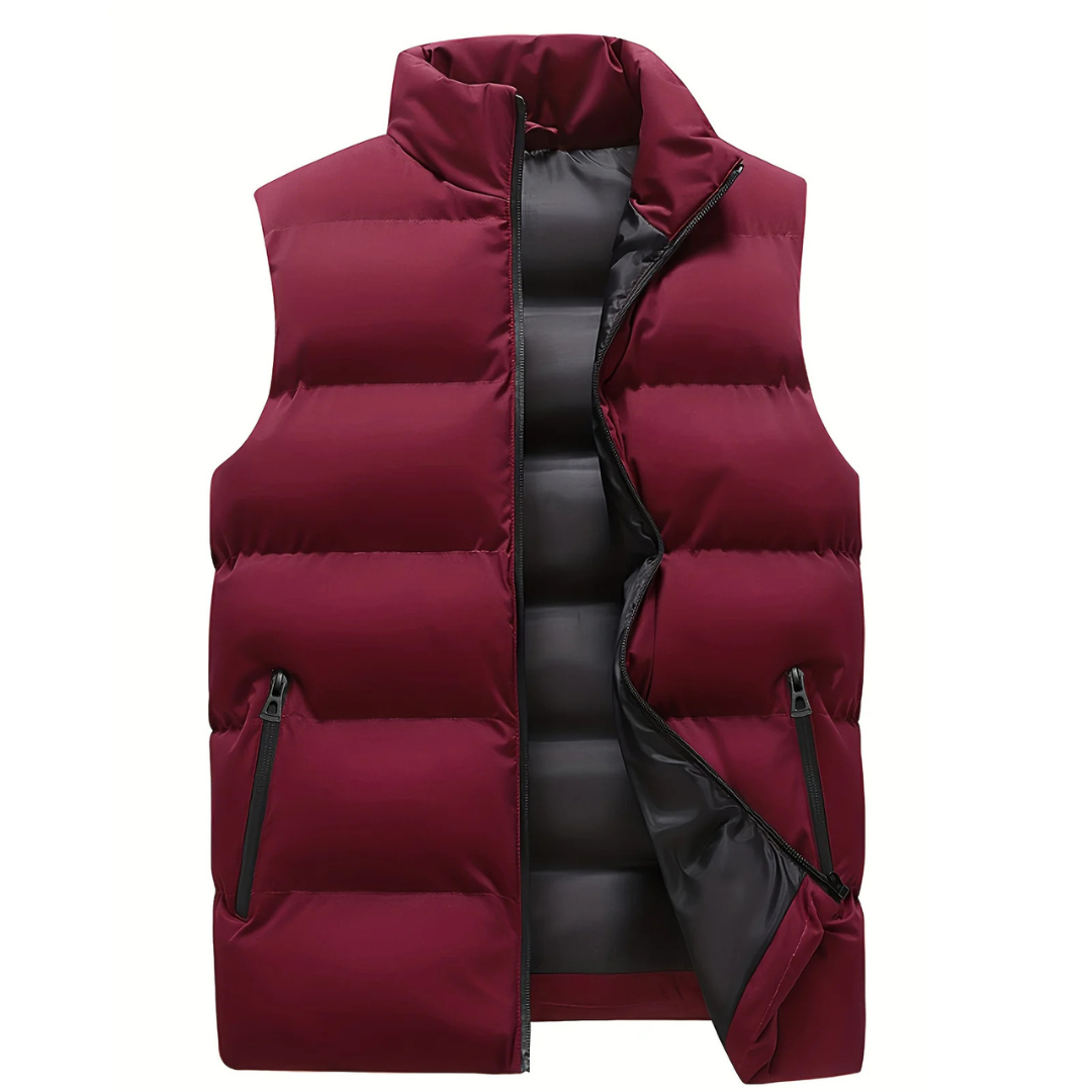 Heren Winter Puffer Vest met Staande Kraag en Ritssluiting