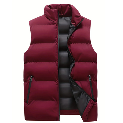 Heren Winter Puffer Vest met Staande Kraag en Ritssluiting