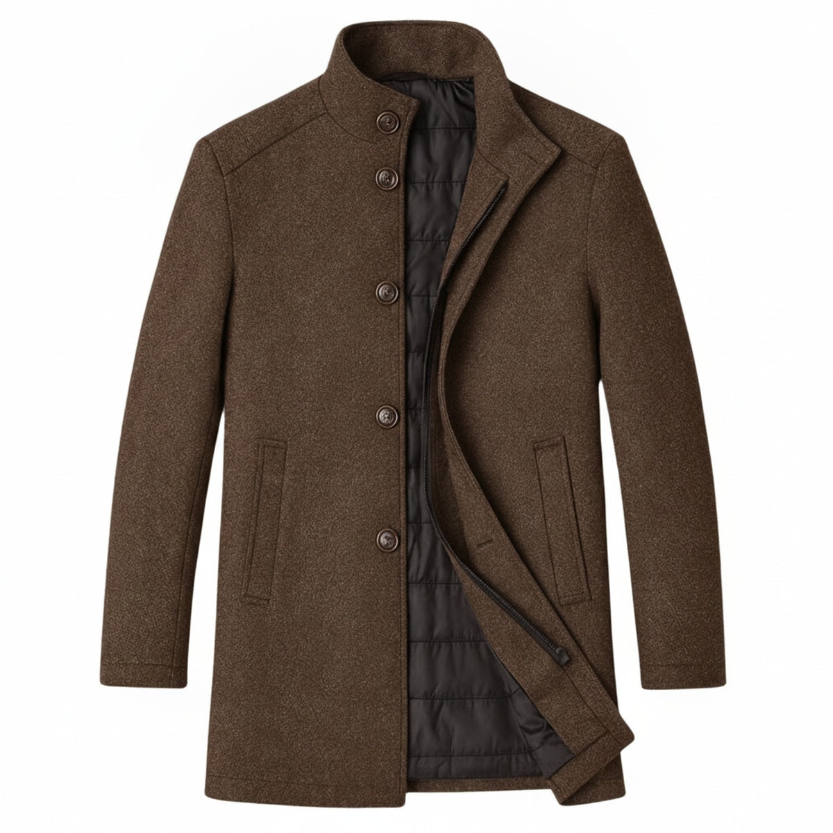 Heren Winterjas met Staande Kraag en Knoopsluiting