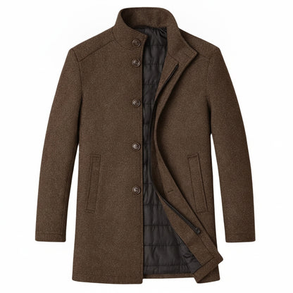 Heren Winterjas met Staande Kraag en Knoopsluiting