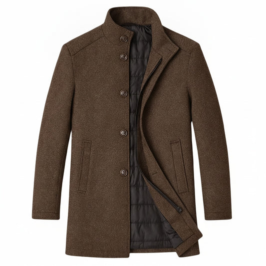 Heren Winterjas met Staande Kraag en Knoopsluiting