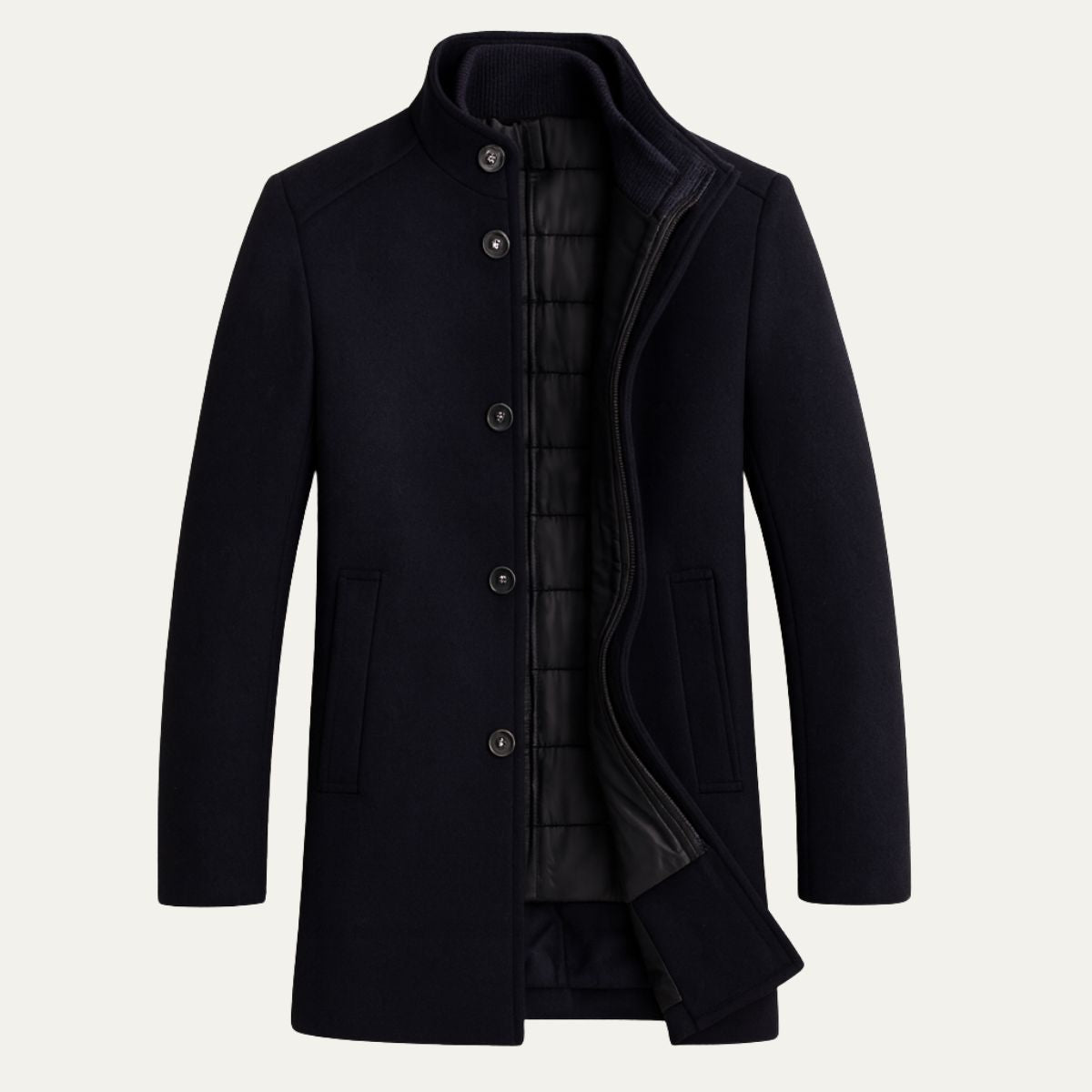 Heren Winterjas met Staande Kraag en Knoopsluiting