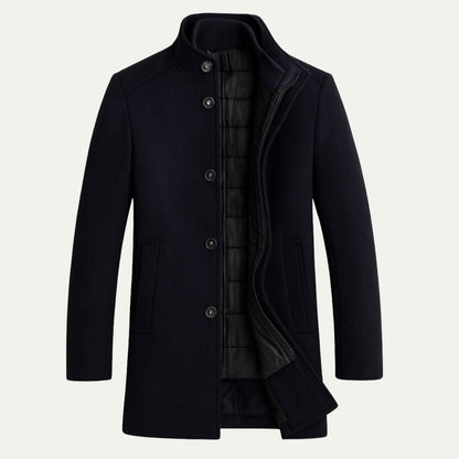 Heren Winterjas met Staande Kraag en Knoopsluiting