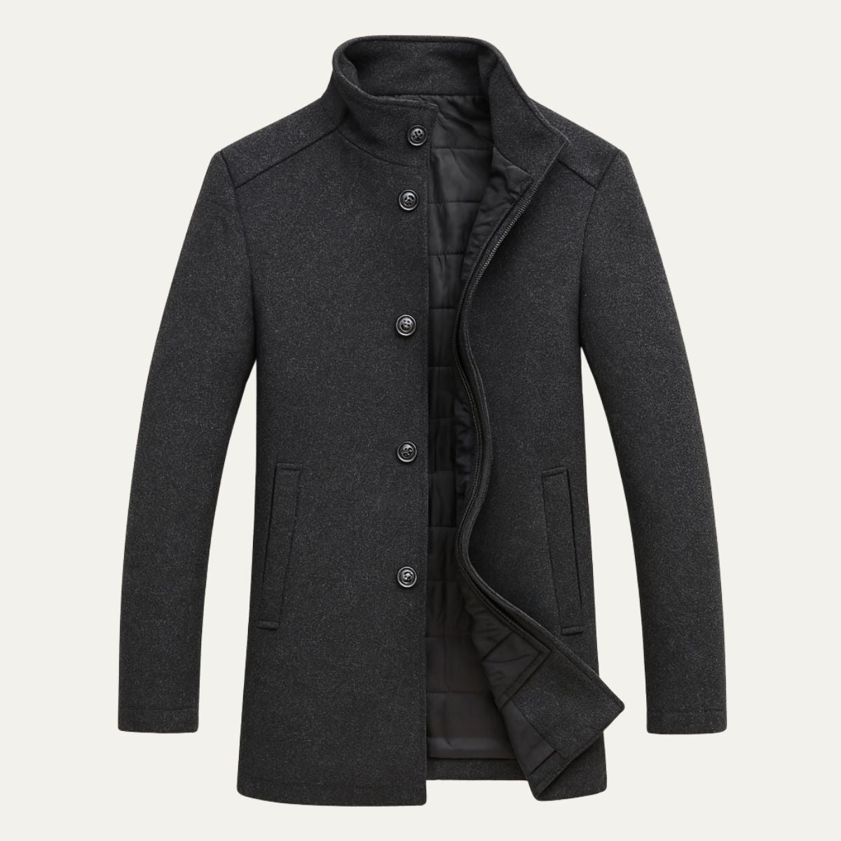 Heren Winterjas met Staande Kraag en Knoopsluiting