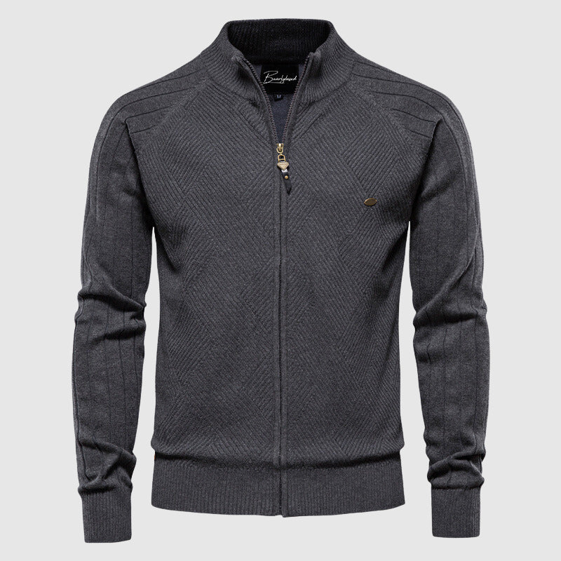 Heren Zip-up Cardigan met Ruitpatroon Grijs
