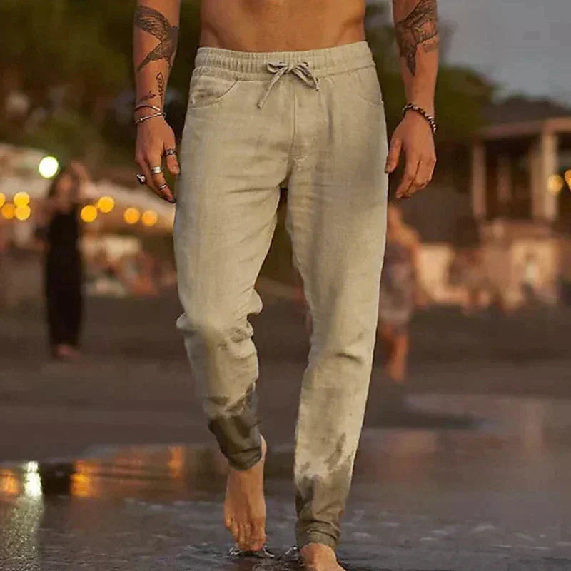 Heren Zomerbroek met Trekkoordtaille en Toelopende Pijp Khaki