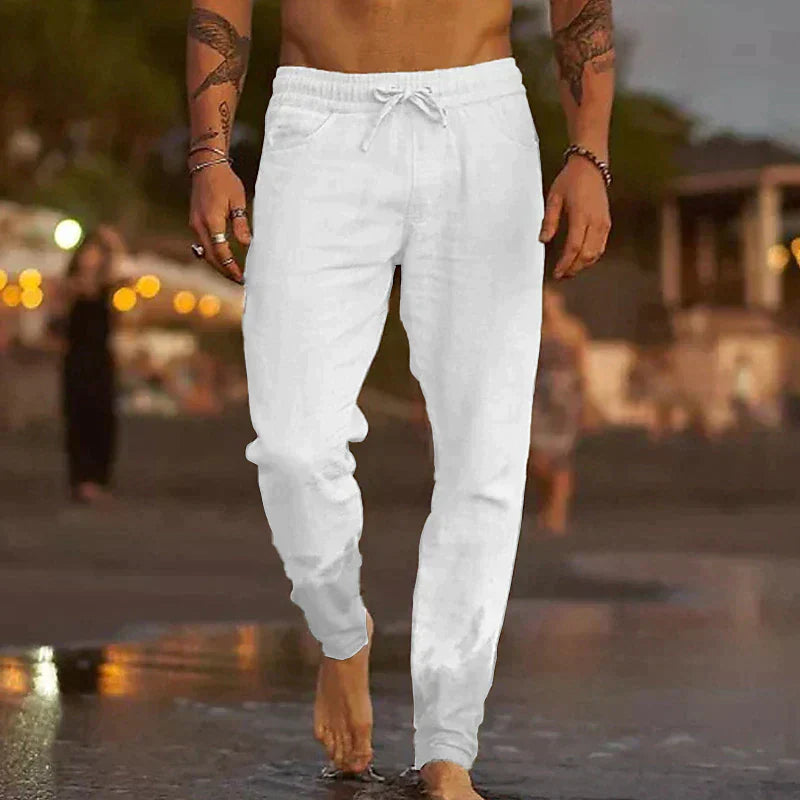 Heren Zomerbroek met Trekkoordtaille en Toelopende Pijp Wit