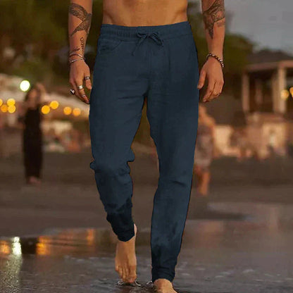 Heren Zomerbroek met Trekkoordtaille en Toelopende Pijp Donkerblauw