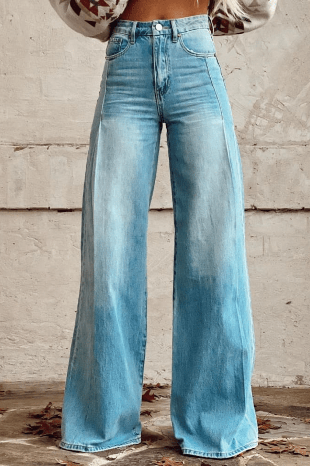 Lange Damesbroek Hoge Taille met Brede Broekspijpen en Elastische Tailleband Blauw