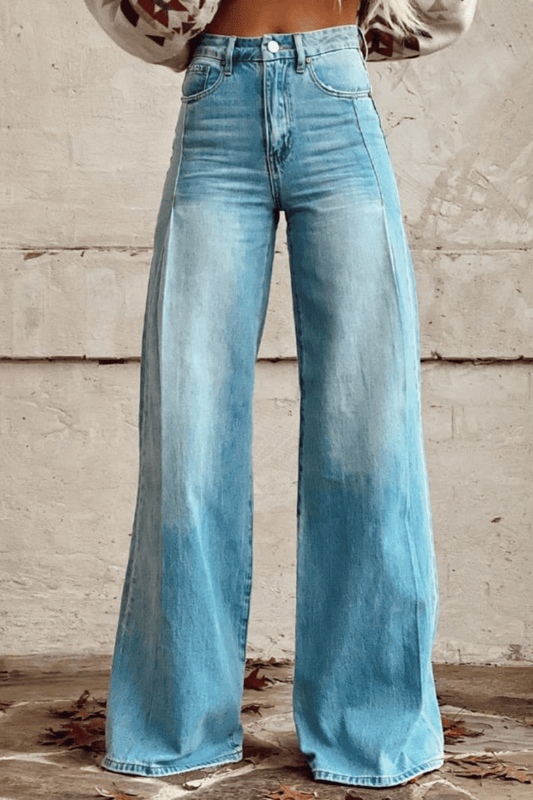 Lange Damesbroek Hoge Taille met Brede Broekspijpen en Elastische Tailleband