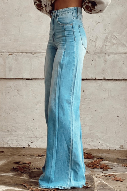 Lange Damesbroek Hoge Taille met Brede Broekspijpen en Elastische Tailleband