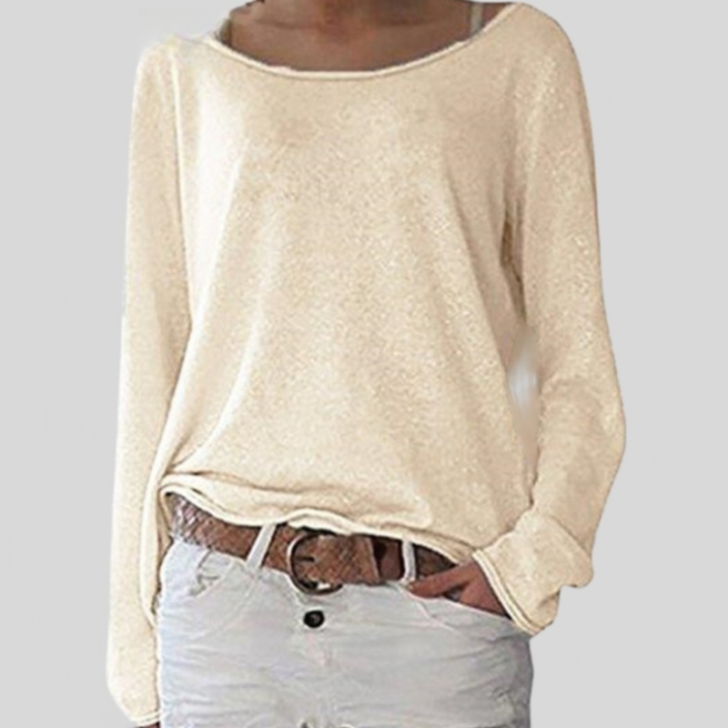 Losvallende Trui Dames met Wijde Hals Beige