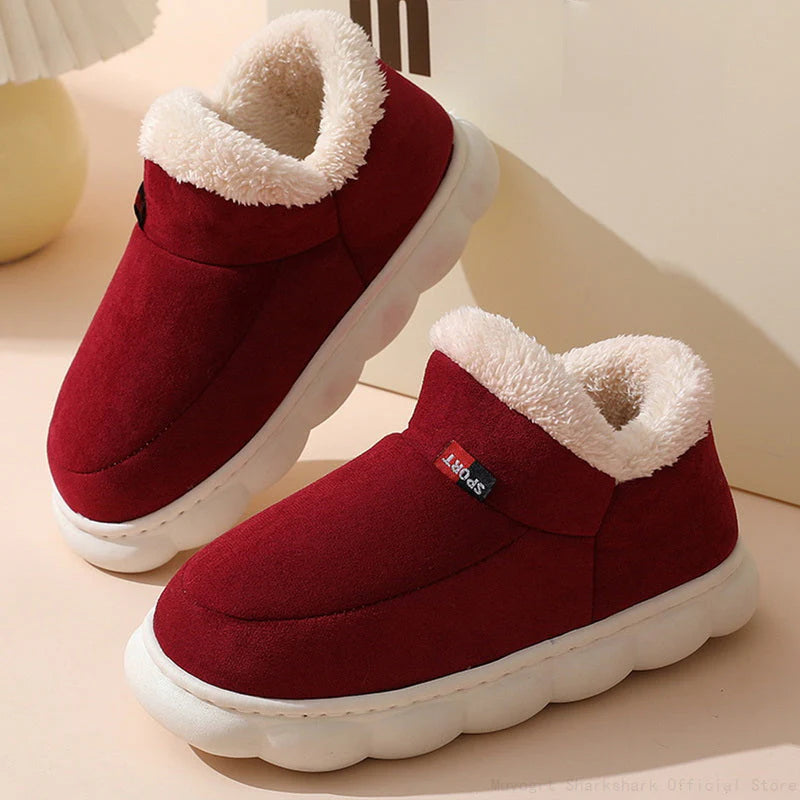 Luxe Dames Pantoffels met Antislip Zool en Thermische Isolatie Rood